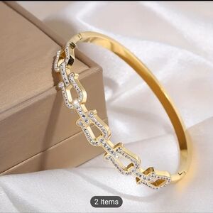 💛💛NEW💛💛 STUNNING!! 18kt GOLD Plated SS Hollow Link CZ Bangel Bracelet